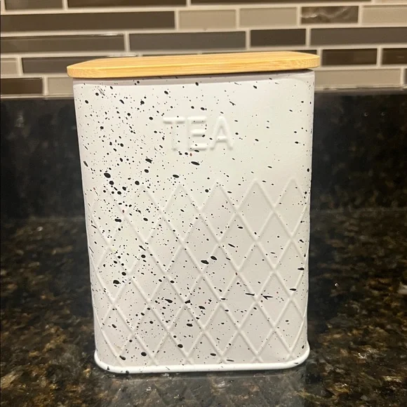 White Gold specales Kitchen Canister with Bamboo Lid - Tea Coffee Sugar - Picture 9 of 14